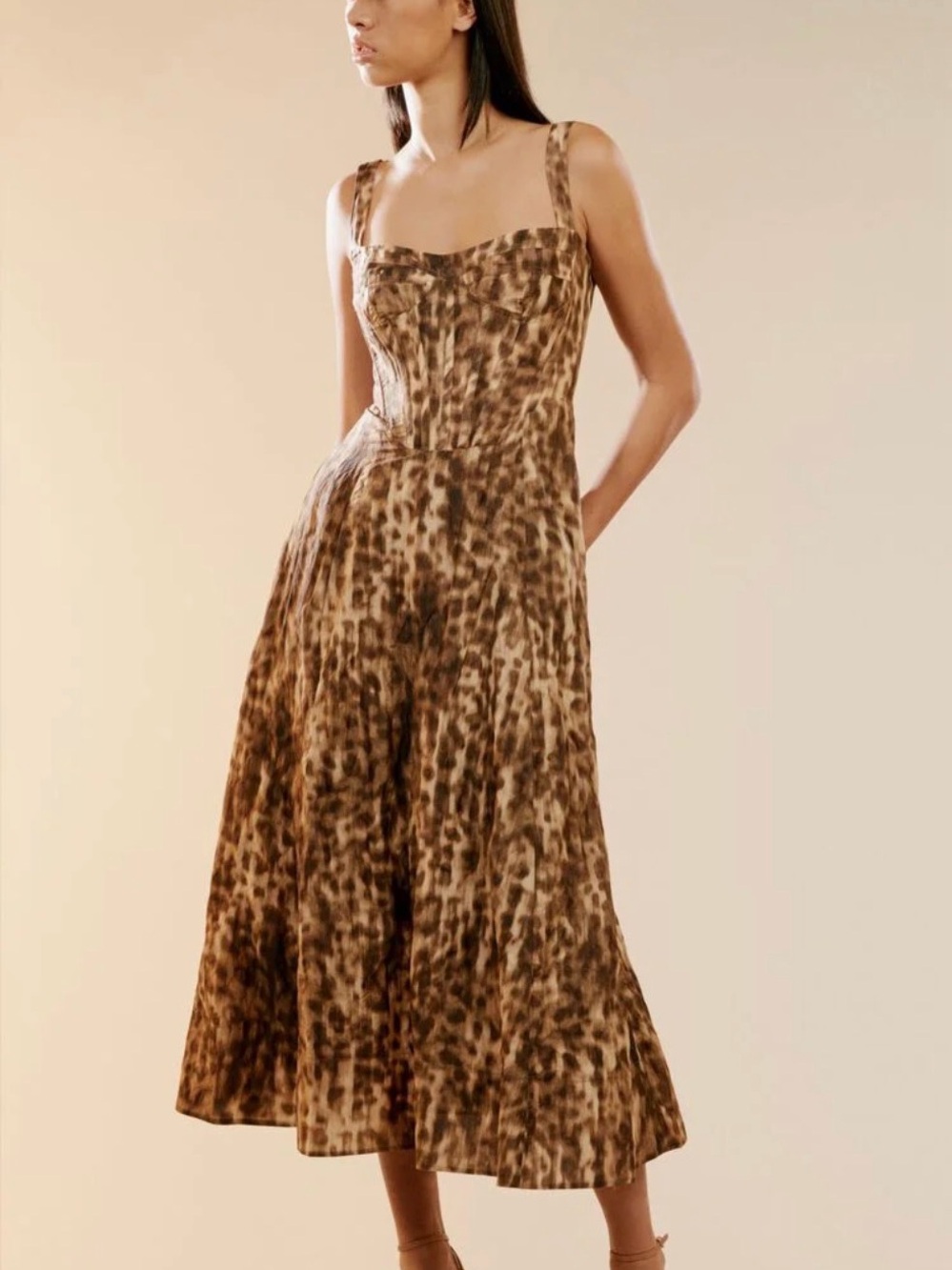 Bardot Lilah Corset Midi Dress in Brown Leopard